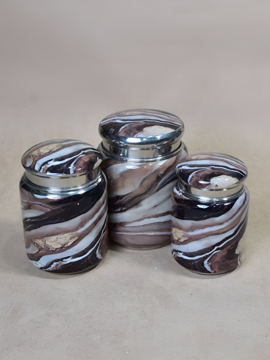 

THE HOME CO. Brown & White 3 Pieces Printed Marble Container