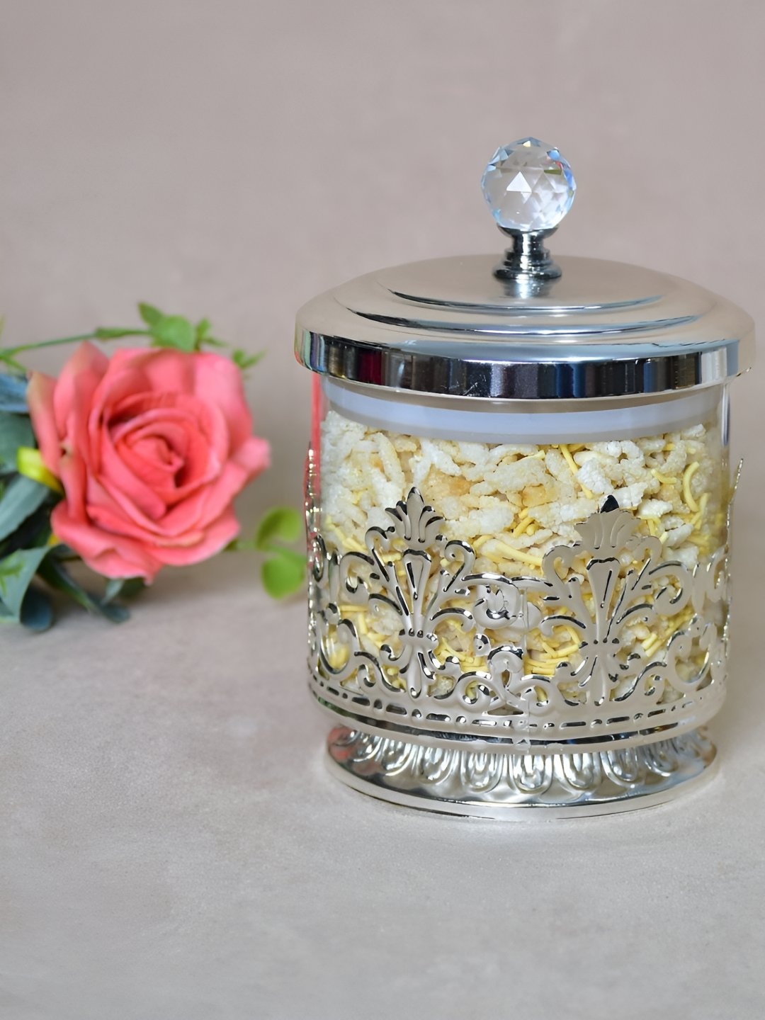 

THE HOME CO. White Metal Glass Container