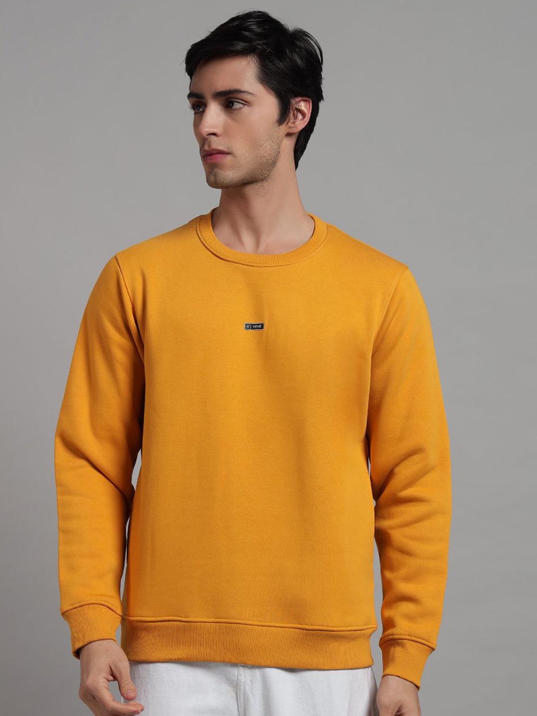 

FCK GOLD Men Round Neck Pullover Sweatshirt, Mustard