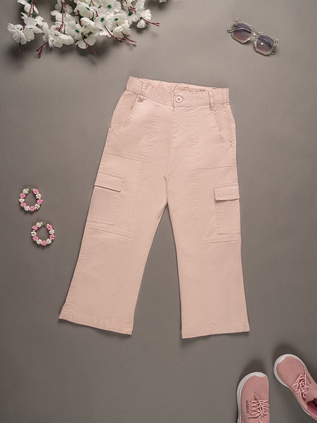 

Purple United Kids Girls Regular Fit Wide Leg Trousers, Peach