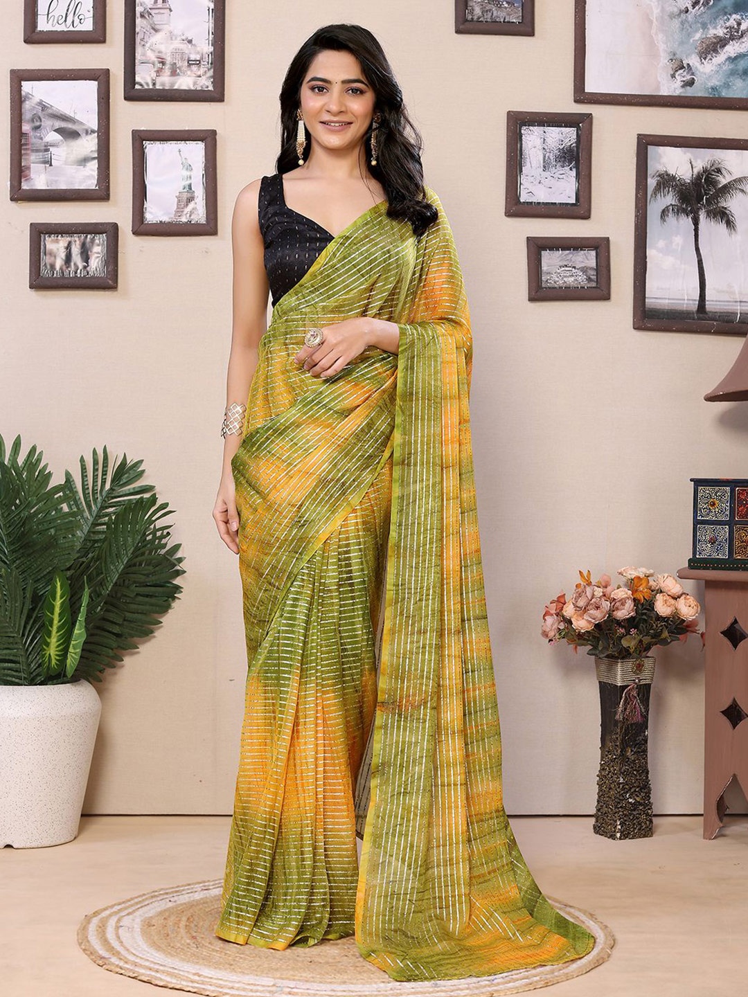 

Mitera Striped Ready to Wear Saree, Yellow