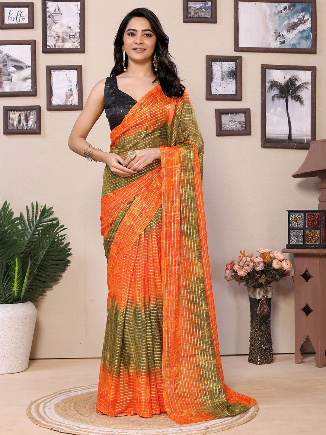 

Mitera Striped Ready to Wear Saree, Orange