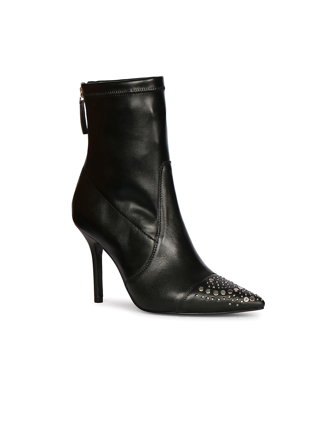 

Saint G Women Studded Stretch Napa Leather Stiletto Ankle Winter Boots, Black