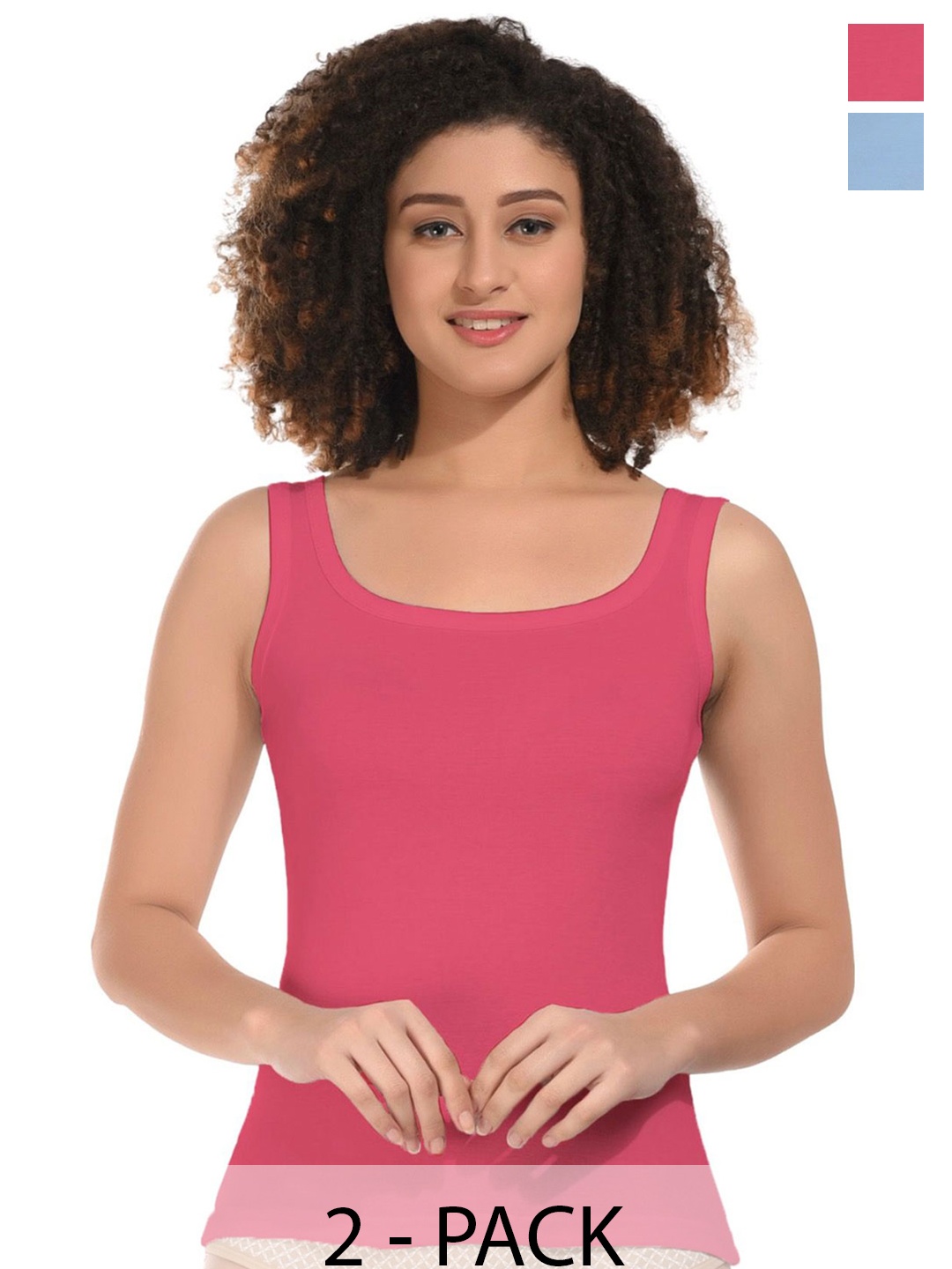 

BODYMIST Women Pack of 2 Cotton Scoop Neck Sleeveless Tank Top, Pink
