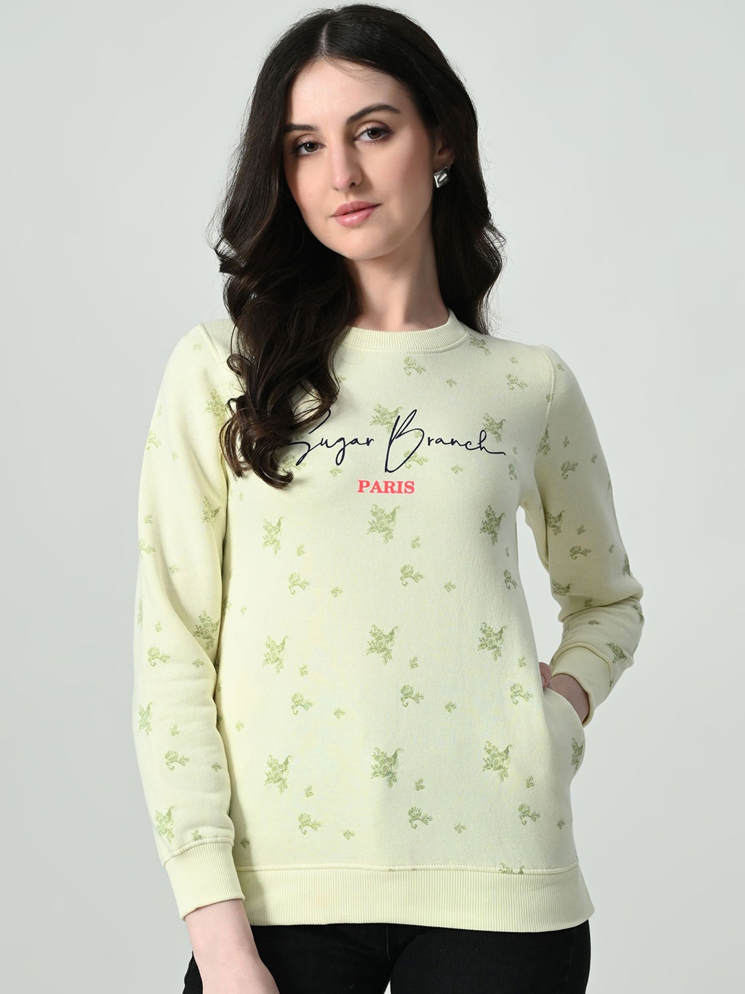 

STARFOX Women Printed Oversized Sweatshirt, Yellow