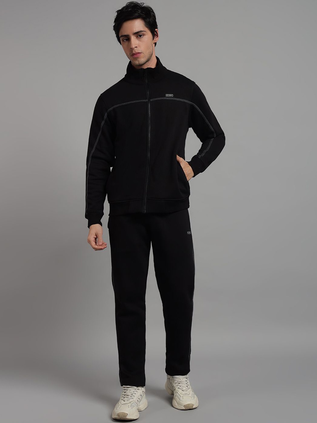 

FCK GOLD Men Mock Collar Zipper Tracksuit, Black
