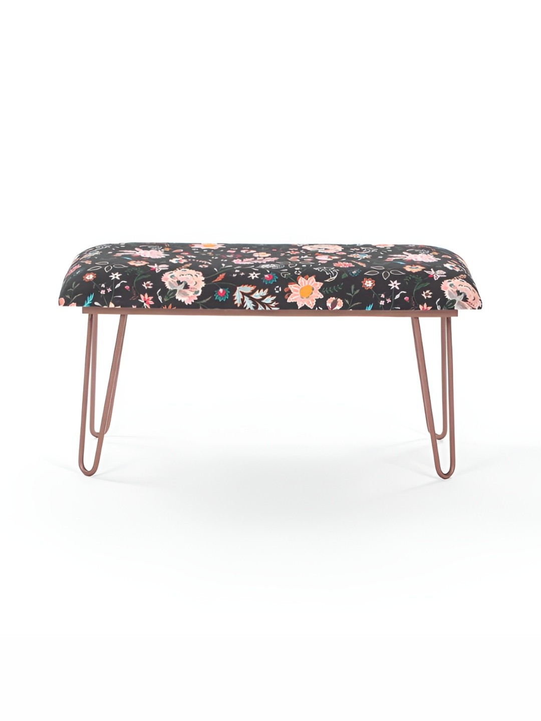 

Chumbak Kitsch Bench - Bohemian Palampore Black & Pink Floral Printed Lounge Chair