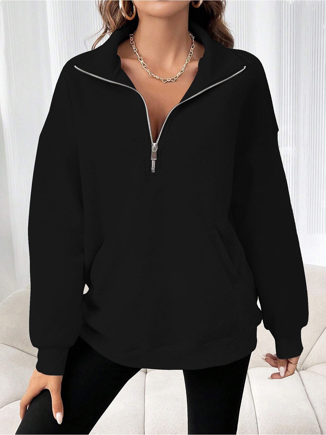 

Stylecast X Slyck Half Zipper Sweatshirt, Black