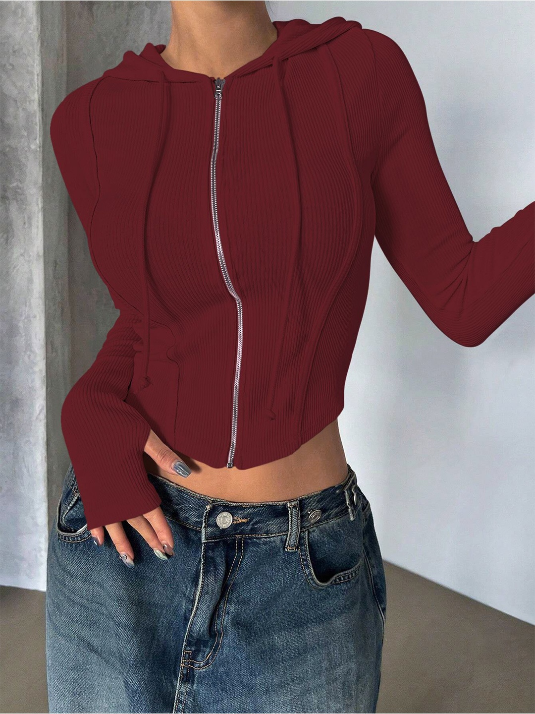 

Stylecast X Slyck Hooded Crop Sweatshirt, Burgundy