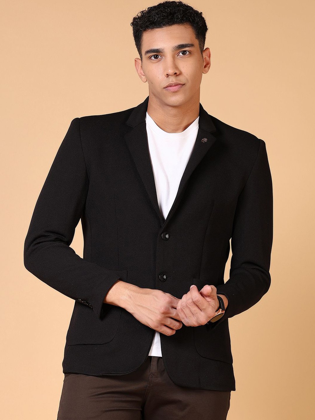 

V-Mart Notched Lapel Single-Breasted Casual Blazers, Black