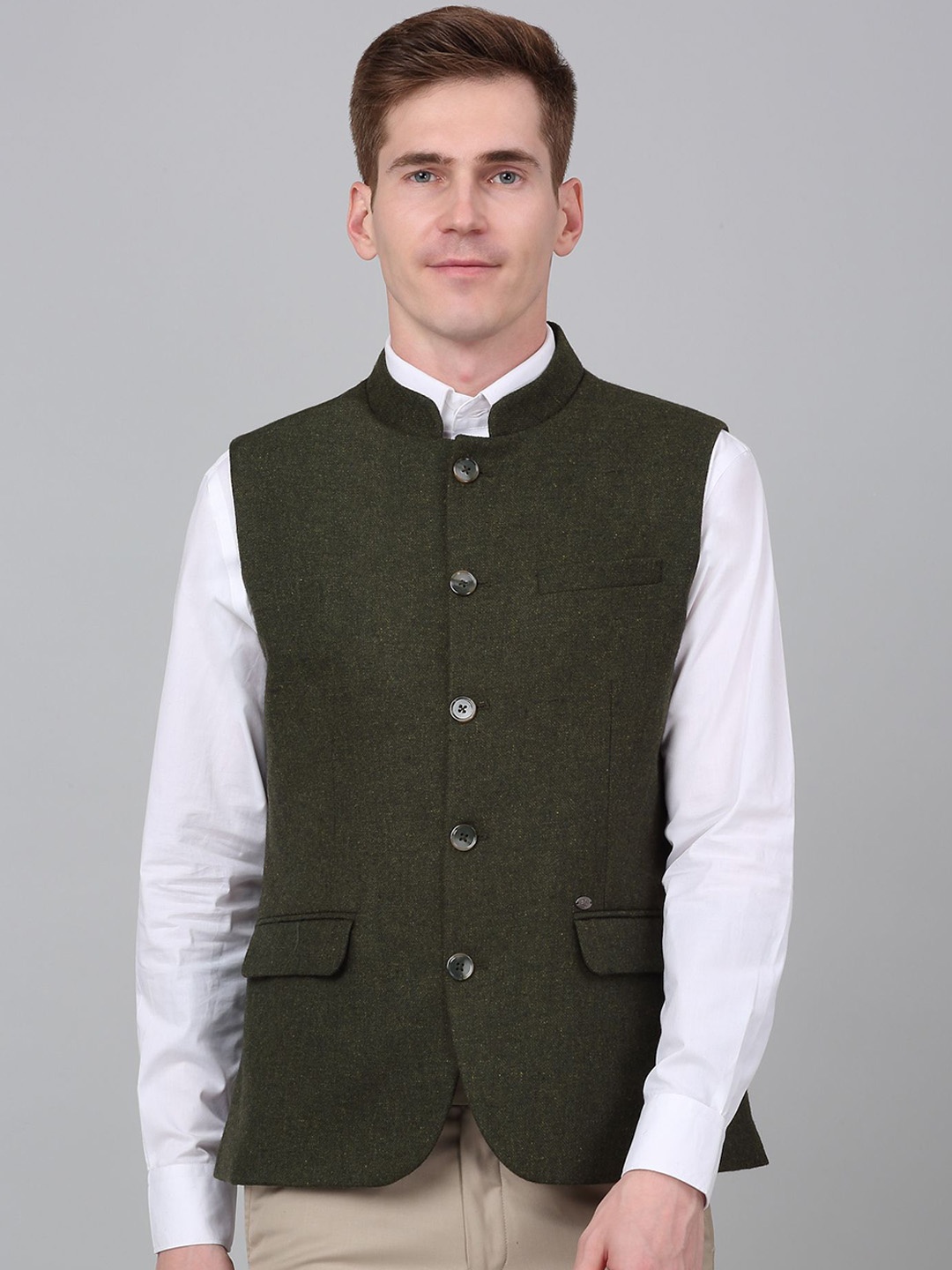 

Cantabil Self Design Single-Breasted Slim Fit Nehru Jacket, Green