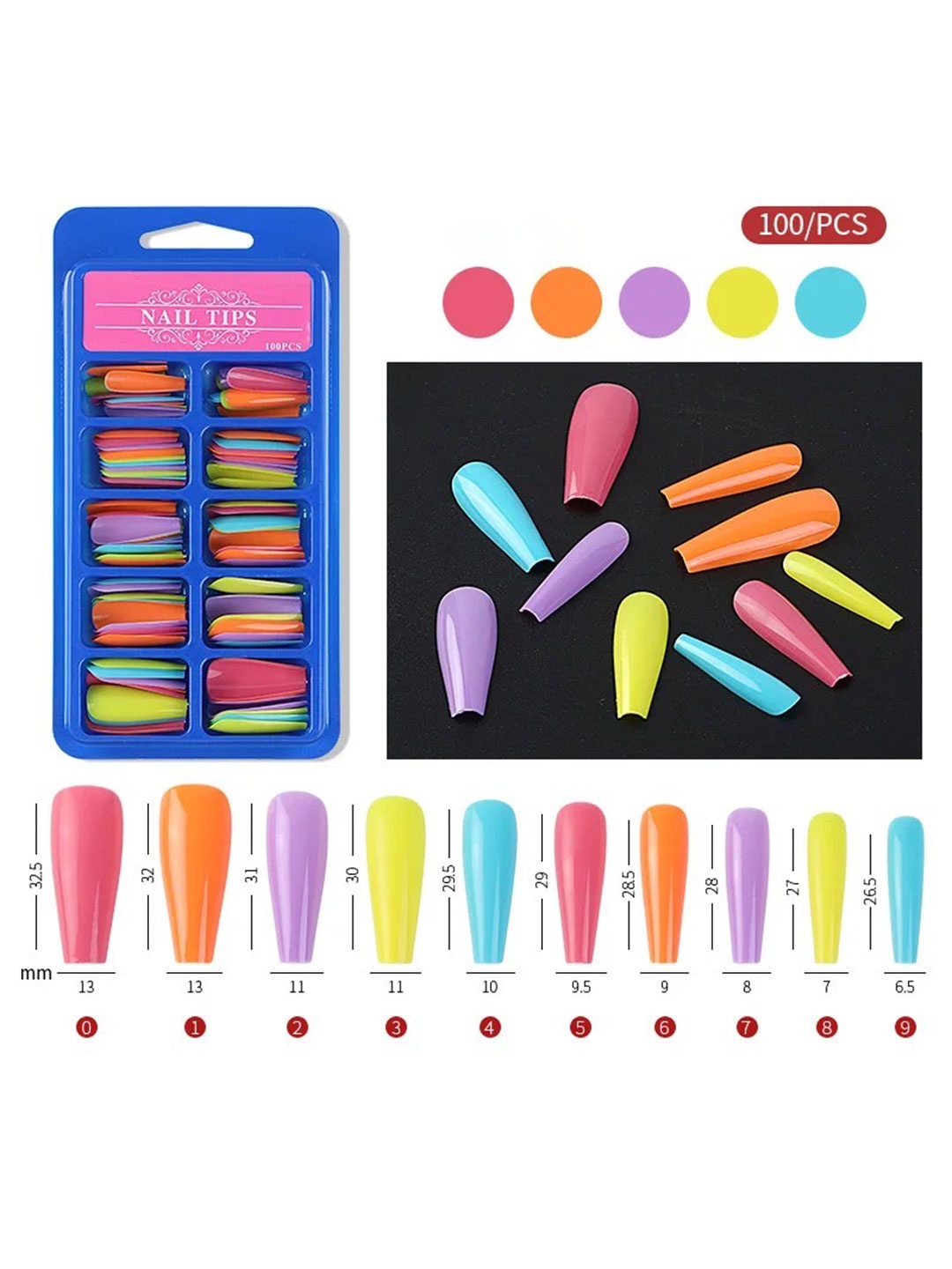 

Coslifestore Set Of 100 Ready Coffin Nails - Neon, Multi
