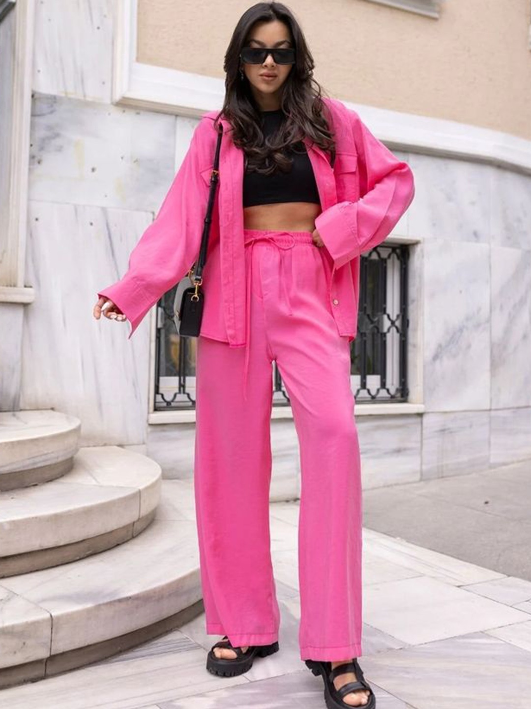 

LULU & SKY Shirt Collar Shirt With Trousers, Pink