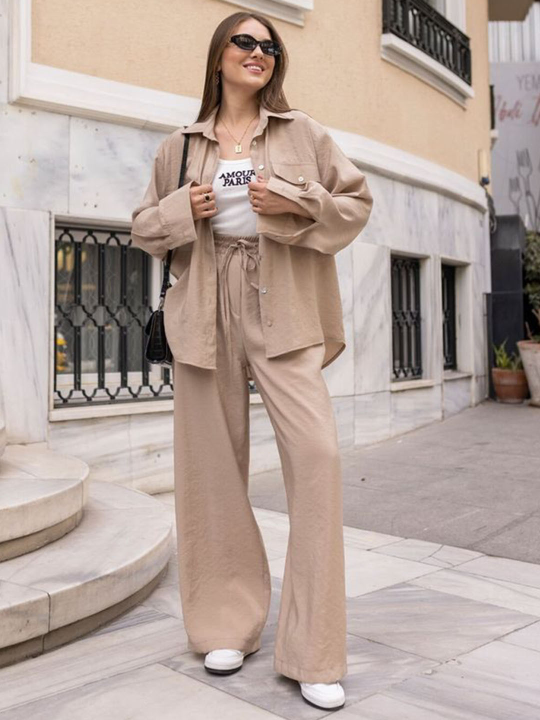 

LULU & SKY Long Sleeves Shirt With Straight Trousers, Khaki
