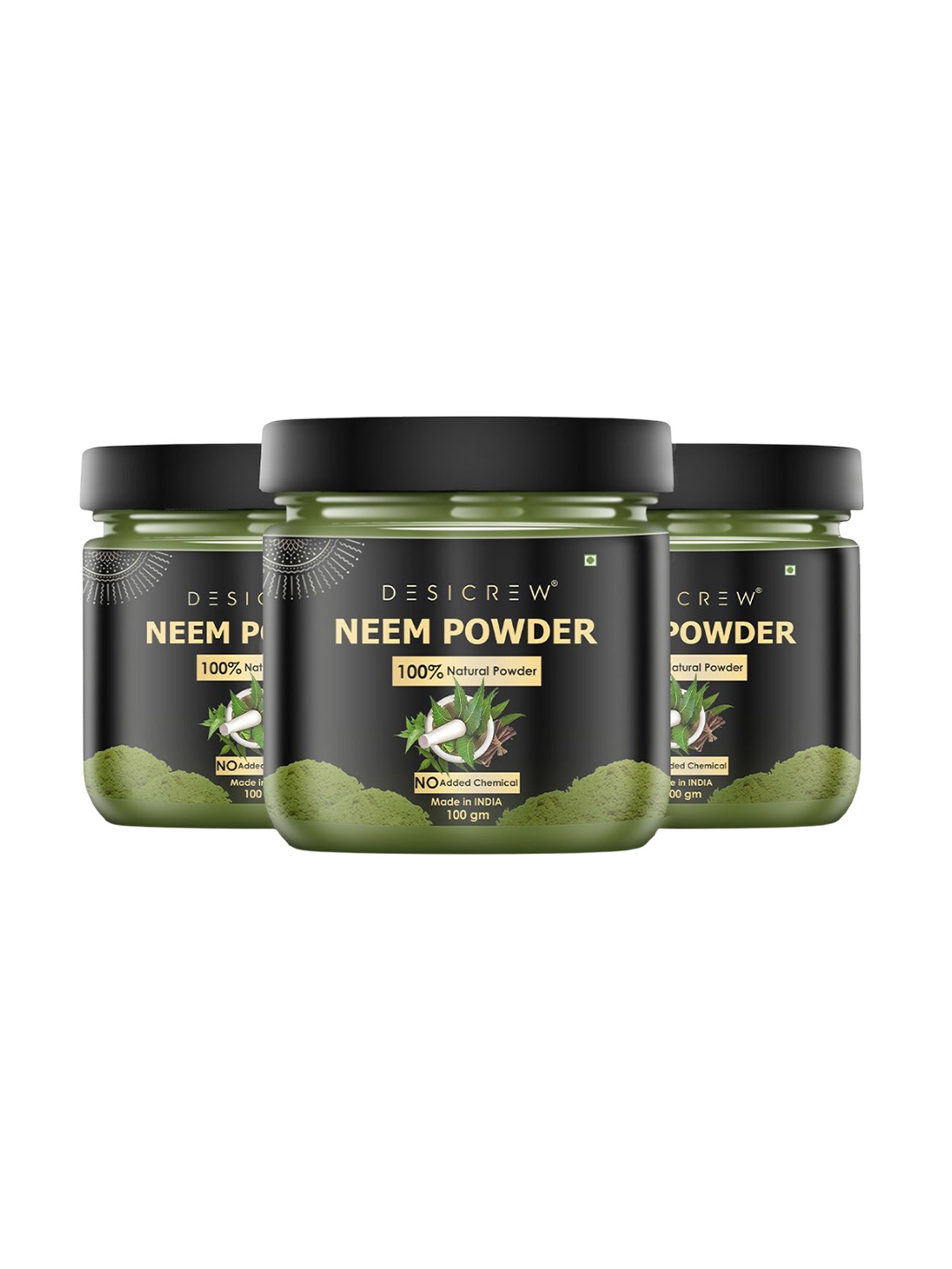 

Desi Crew Set Of 3 Pure Wild Neem Leaves Powder - 100 g Each, Green