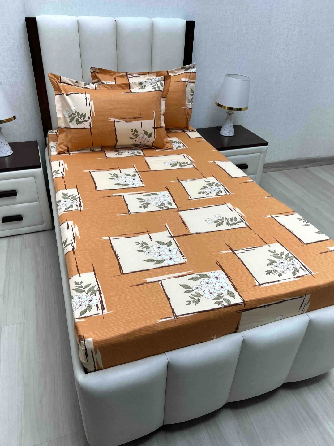 

Pure Decor Cotton Single Bed Size Bedsheet With 2 Pillow Covers 1.73m X 2.36m, Orange