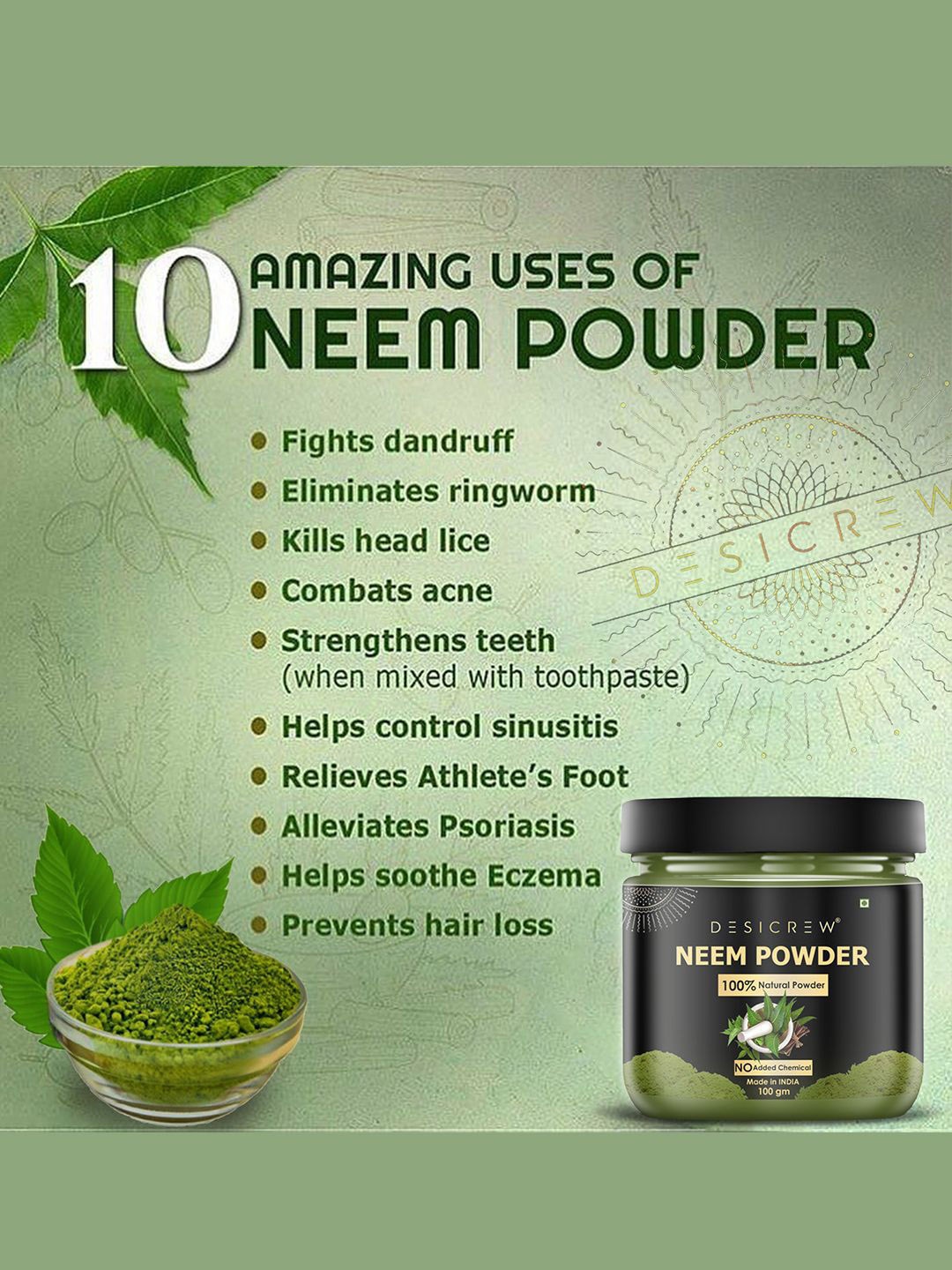 

Desi Crew Natural Wild Neem Powder - 100 g, Green