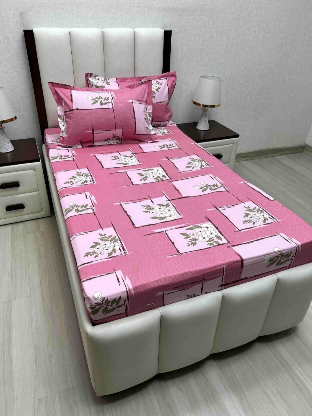 

Pure Decor Cotton Single Bed Size Bedsheet With 2 Pillow Covers 1.73m X 2.36m, Pink