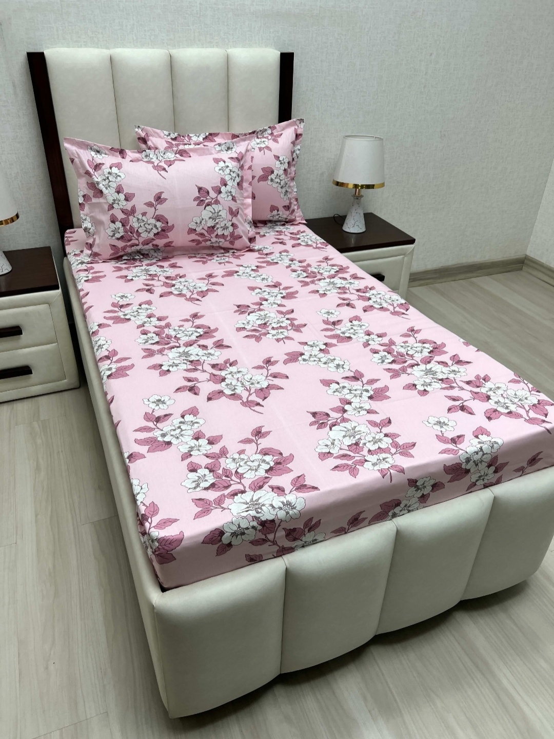 

Pure Decor Cotton Single Bed Size Bedsheet With 2 Pillow Covers 1.73m X 2.36m, Pink