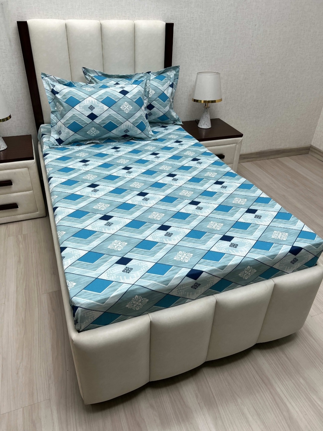 

Pure Decor Cotton Single Bed Size Bedsheet With 2 Pillow Covers 1.73m X 2.36m, Blue