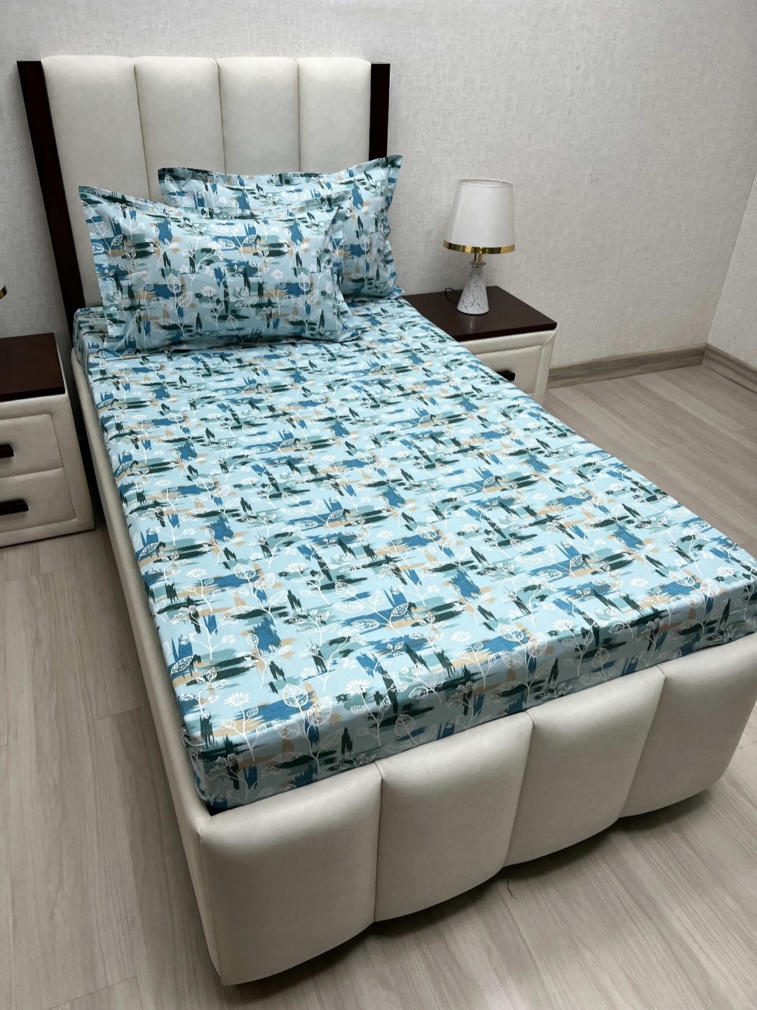 

Pure Decor Cotton Single Bed Size Bedsheet With 2 Pillow Covers 1.73m X 2.36m, Blue