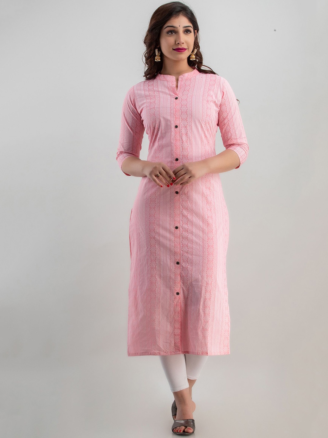 

PARIKSHIT Ethnic Motifs Printed Mandarin Collar Straight Kurta, Pink