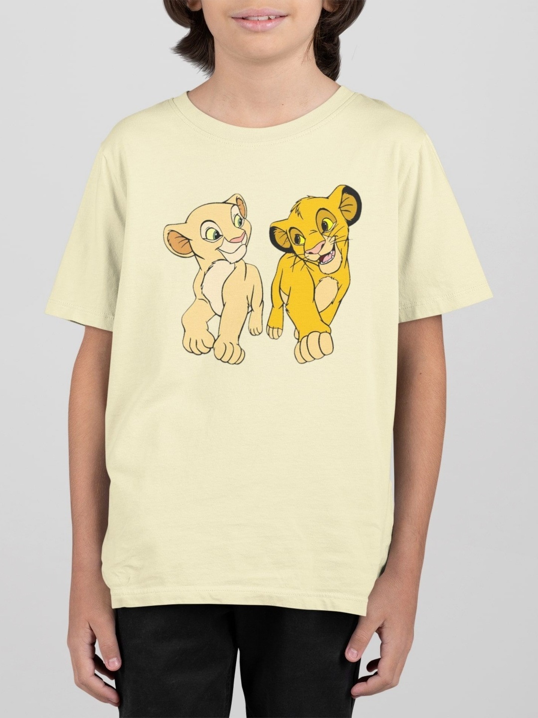 

KIDDY STAR Boys Simba Graphic Printed Round Neck Cotton T-shirt, Cream
