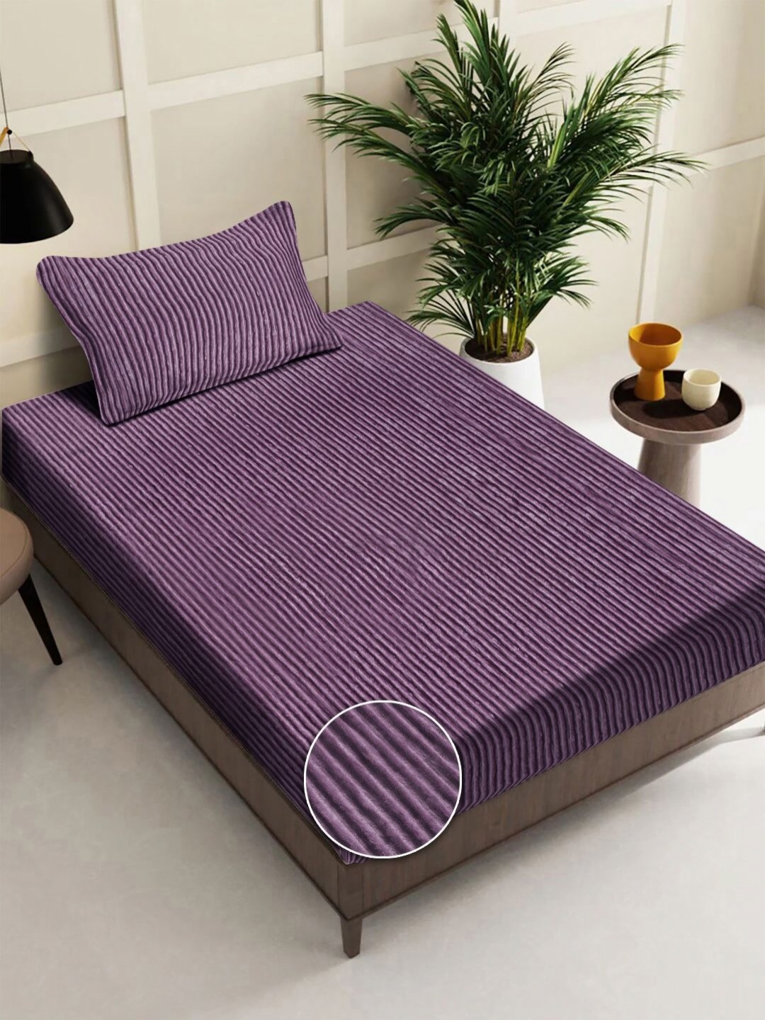 

FABINALIV Purple Striped 300 TC Single Bedsheet Set 2.20 m x 1.50 m