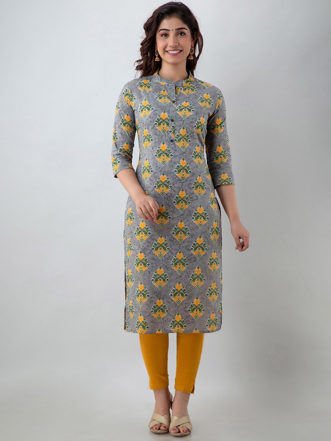 

PARIKSHIT Floral Printed Straight Kurta, Grey