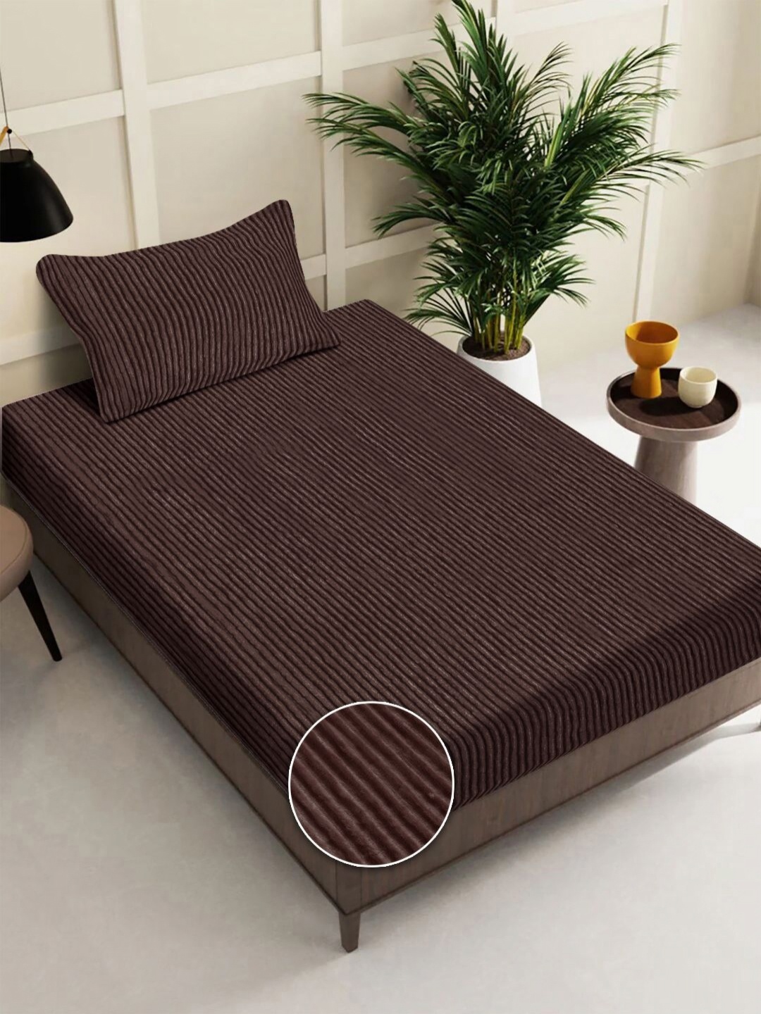 

FABINALIV Coffee Brown Striped 300 TC Single Bedsheet Set 2.20 m x 1.50 m