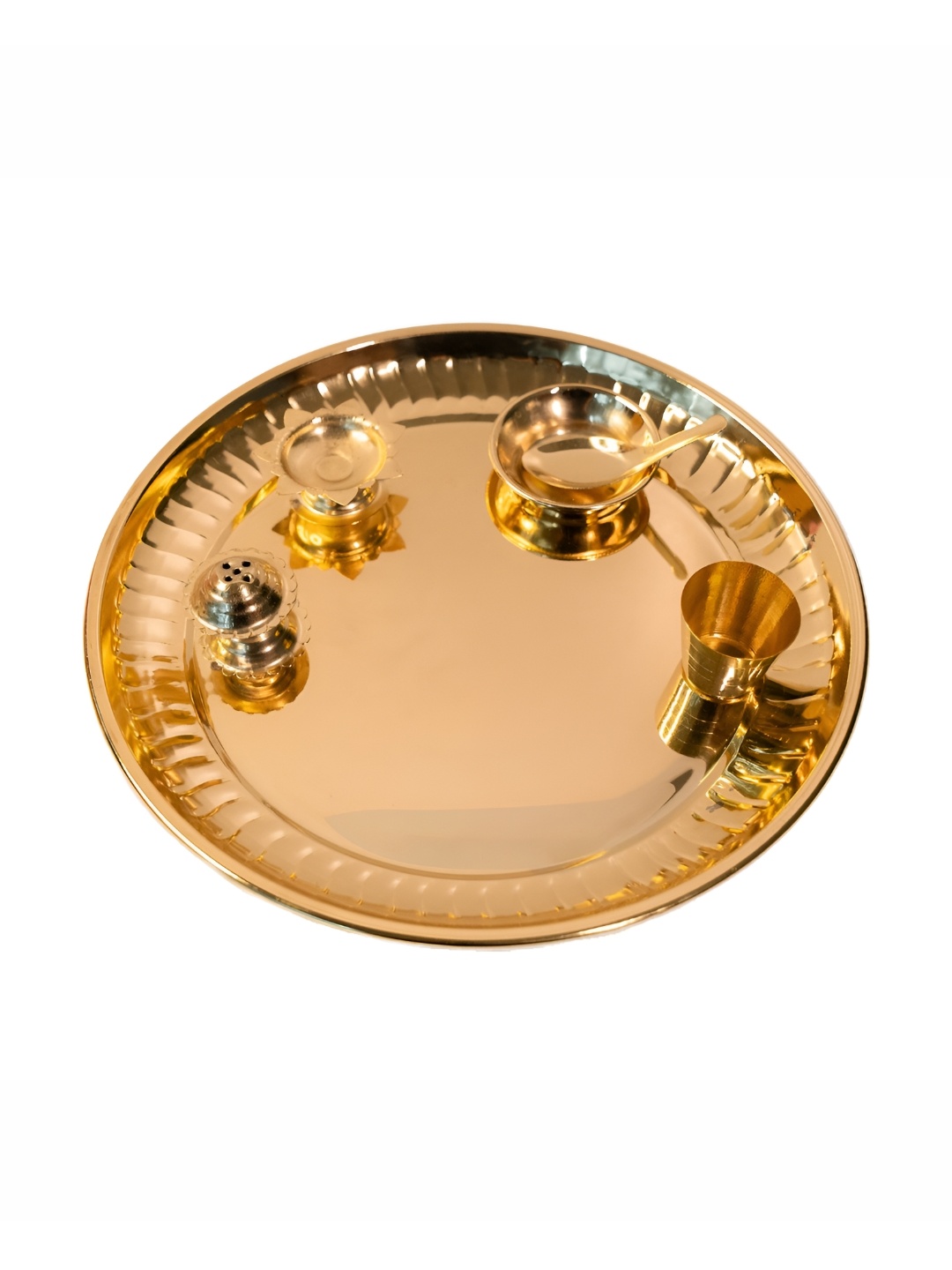 

TRUSTBASKET Pooja Thali With Diya & Bowl, Gold