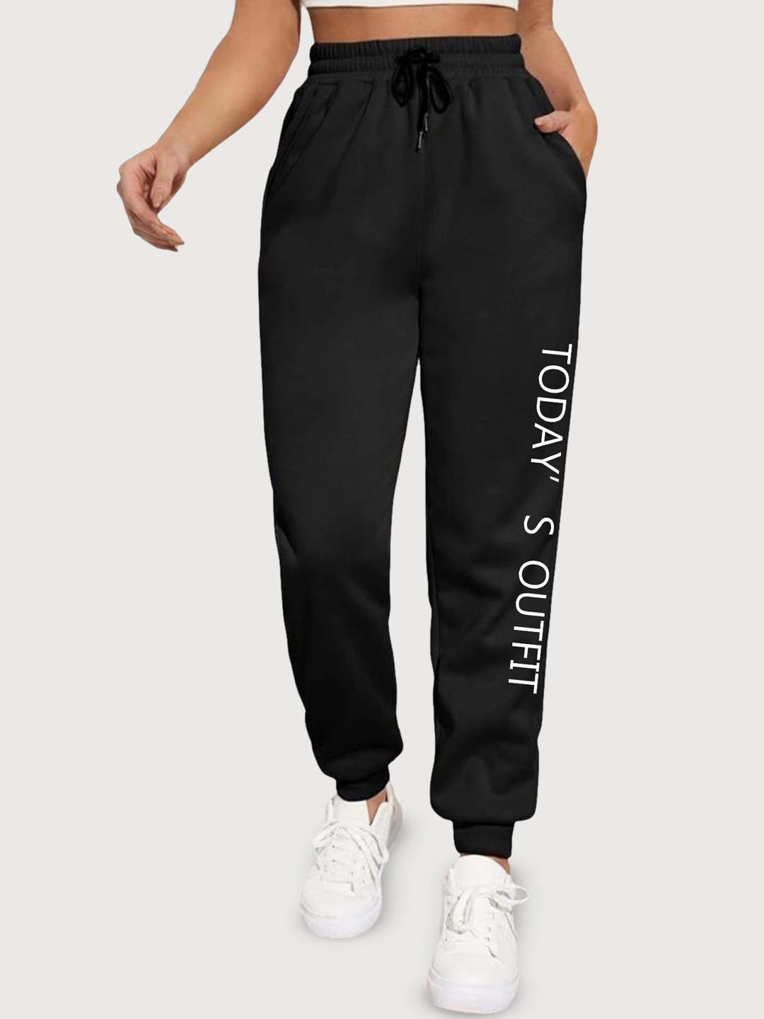 

SAAHASAM Women Printed Relaxed Joggers Trousers, Black