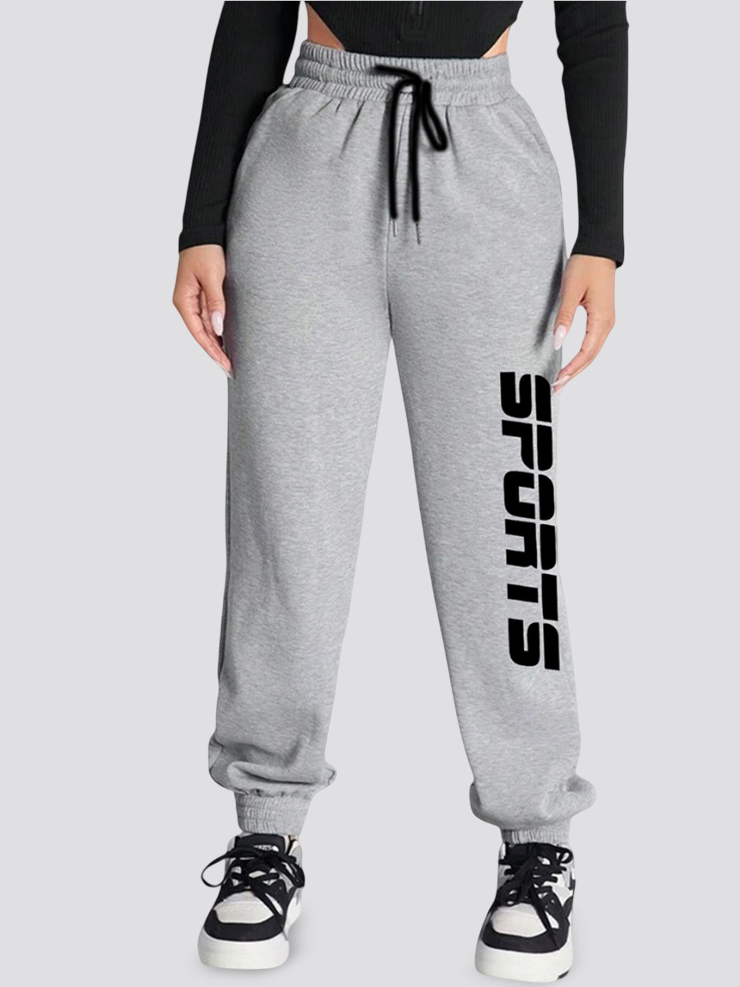 

SAAHASAM Women Printed Relaxed Joggers Trousers, Grey
