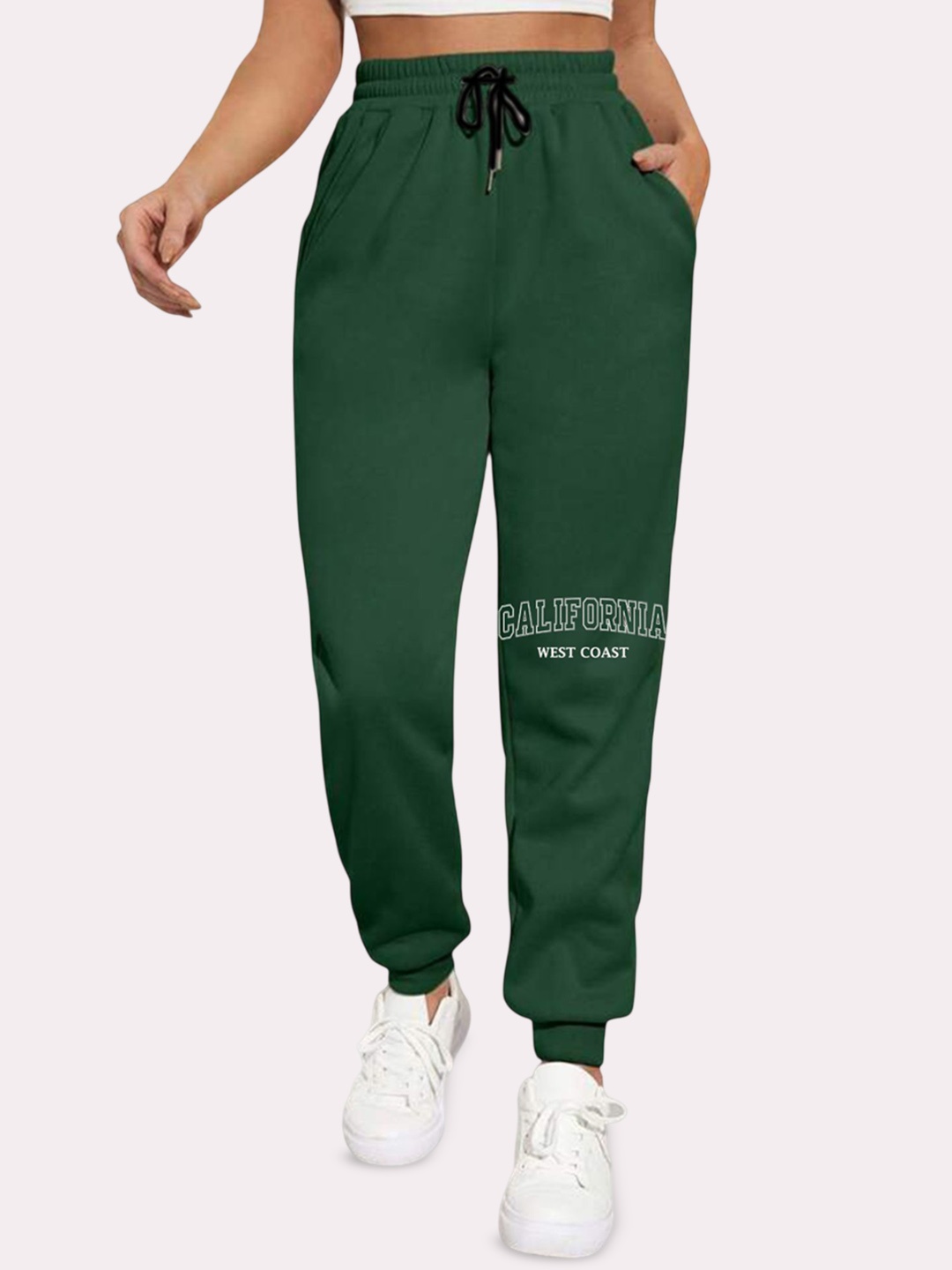 

SAAHASAM Women Printed Relaxed Joggers Trousers, Green