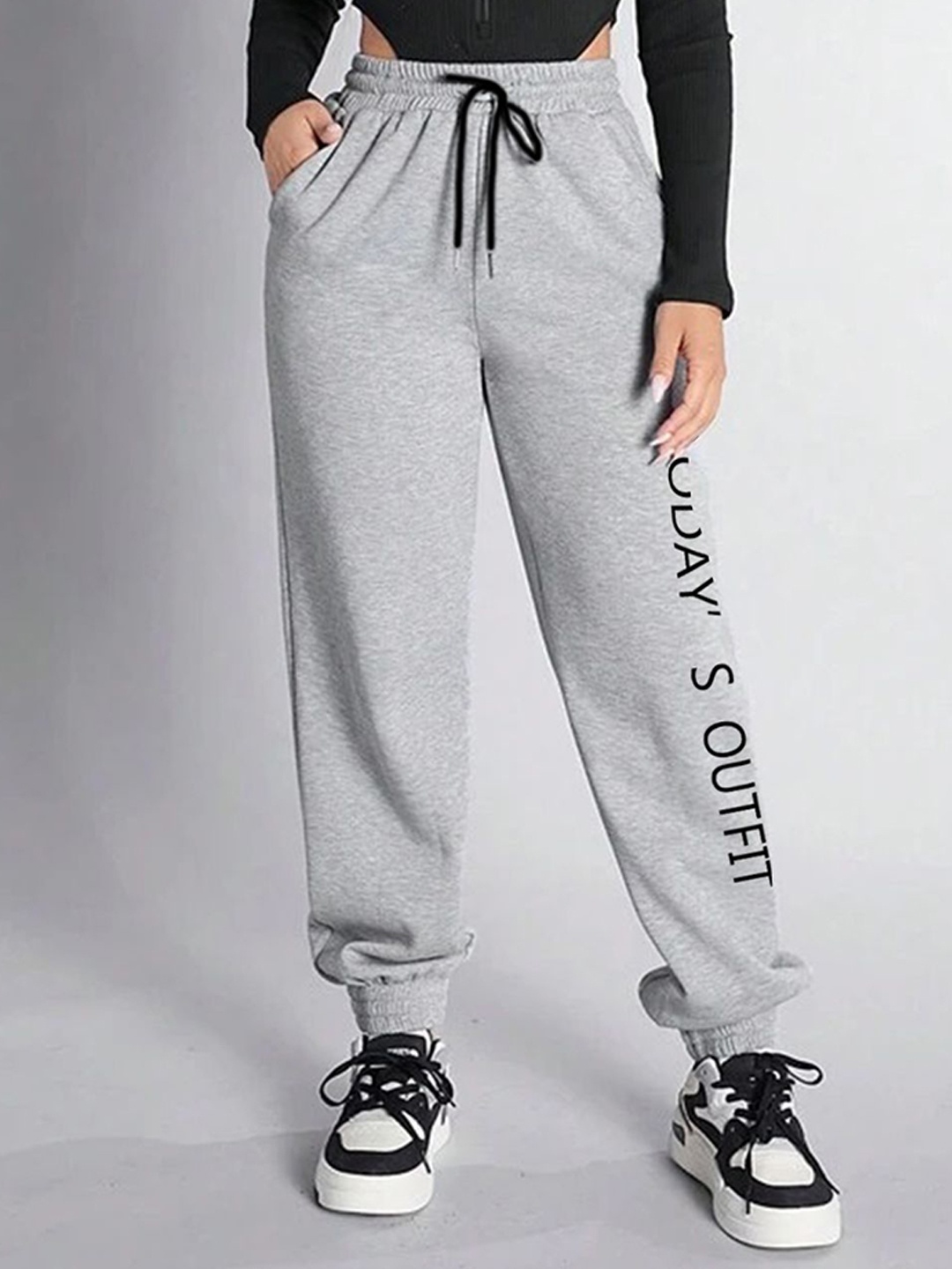 

SAAHASAM Women Printed Relaxed Joggers Trousers, Grey