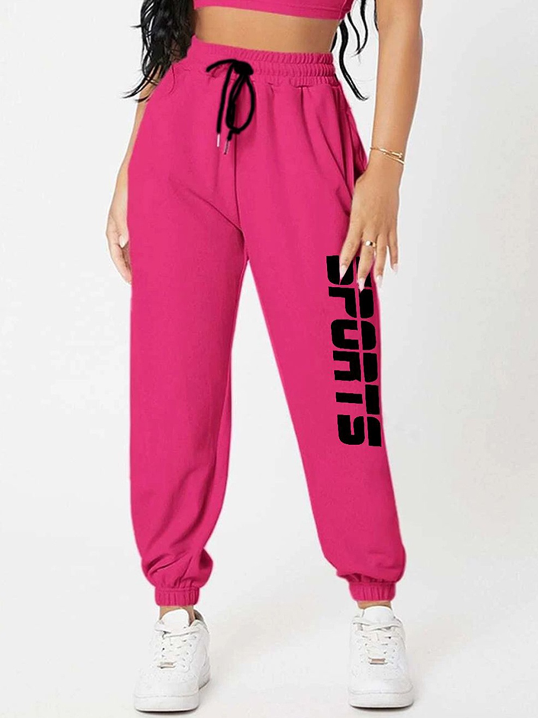 

SAAHASAM Women Printed Relaxed Joggers Trousers, Pink