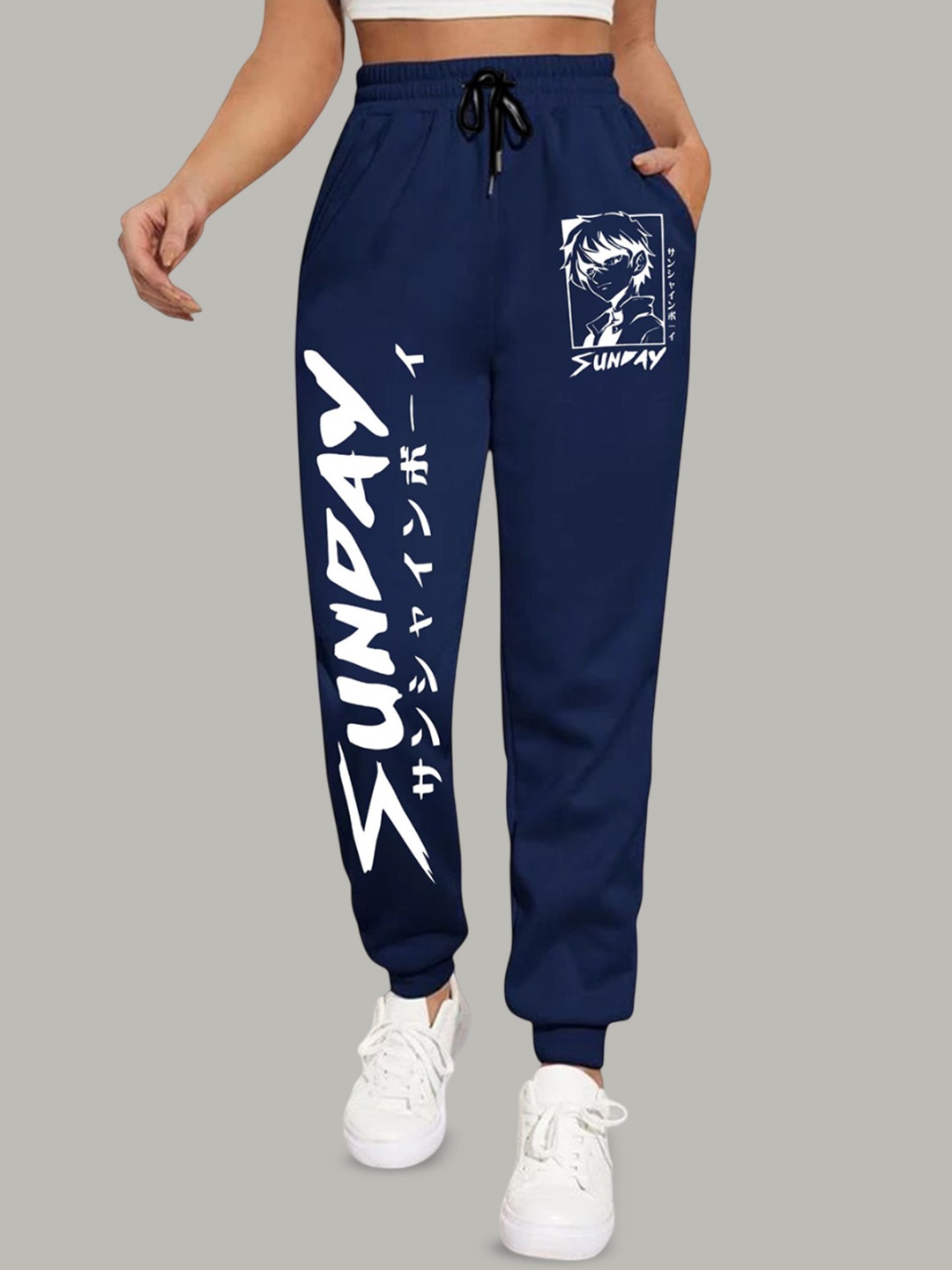 

SAAHASAM Women Printed Regular Fit Joggers, Navy blue