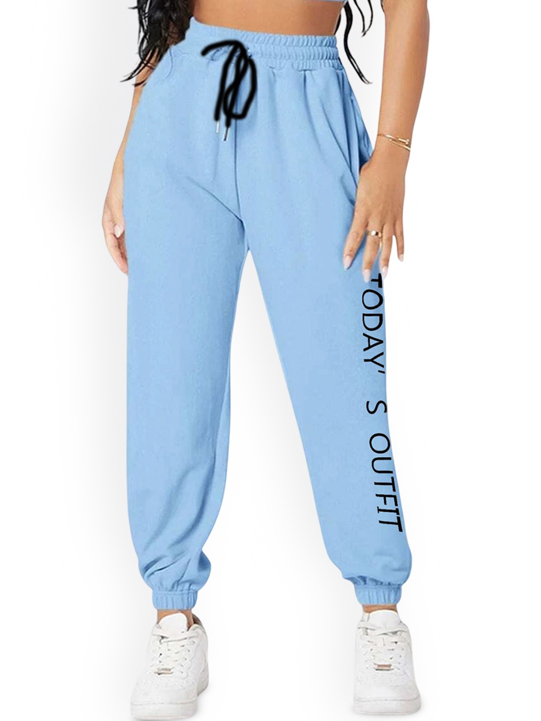 

SAAHASAM Women Printed Relaxed Joggers Trousers, Blue