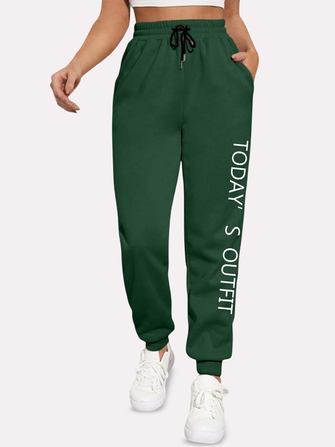 

SAAHASAM Women Printed Relaxed Joggers Trousers, Green
