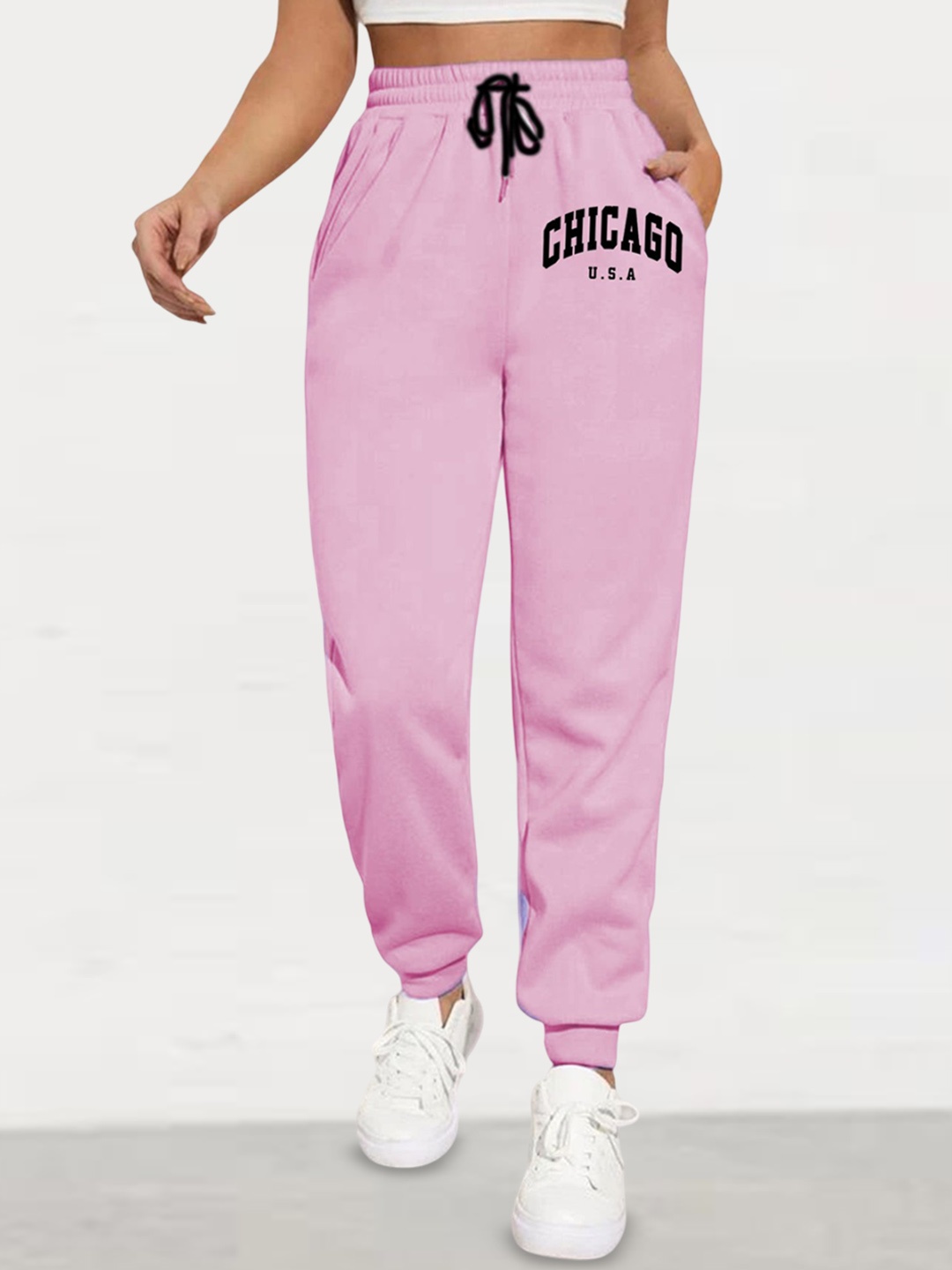 

SAAHASAM Women Printed Relaxed Joggers Trousers, Pink