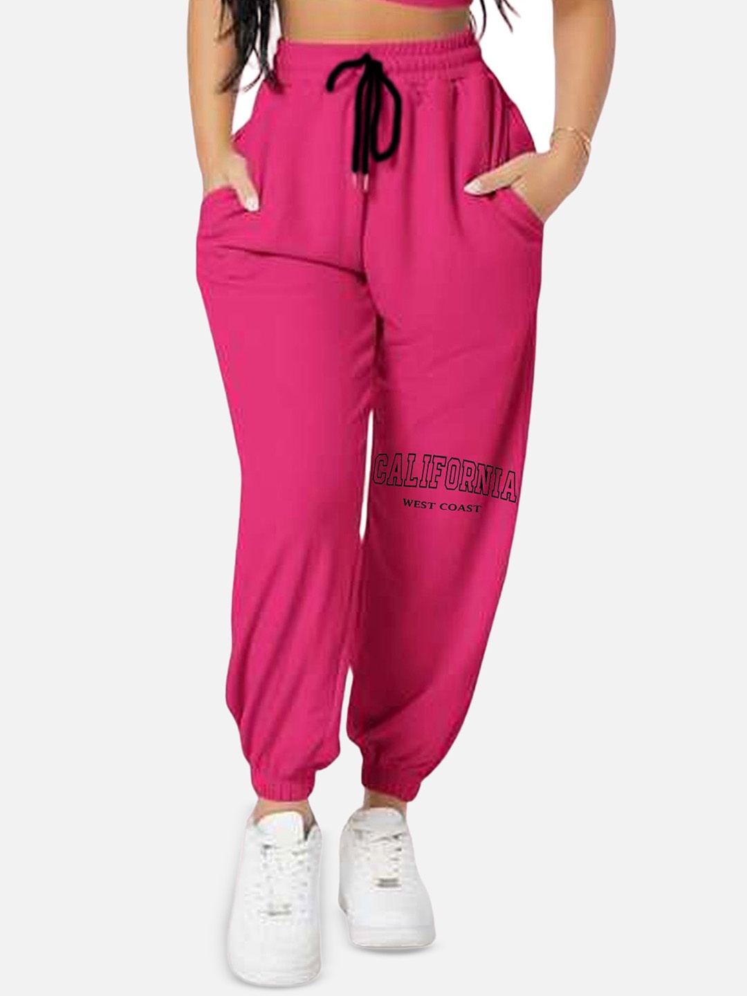 

SAAHASAM Women Printed Relaxed Joggers, Pink