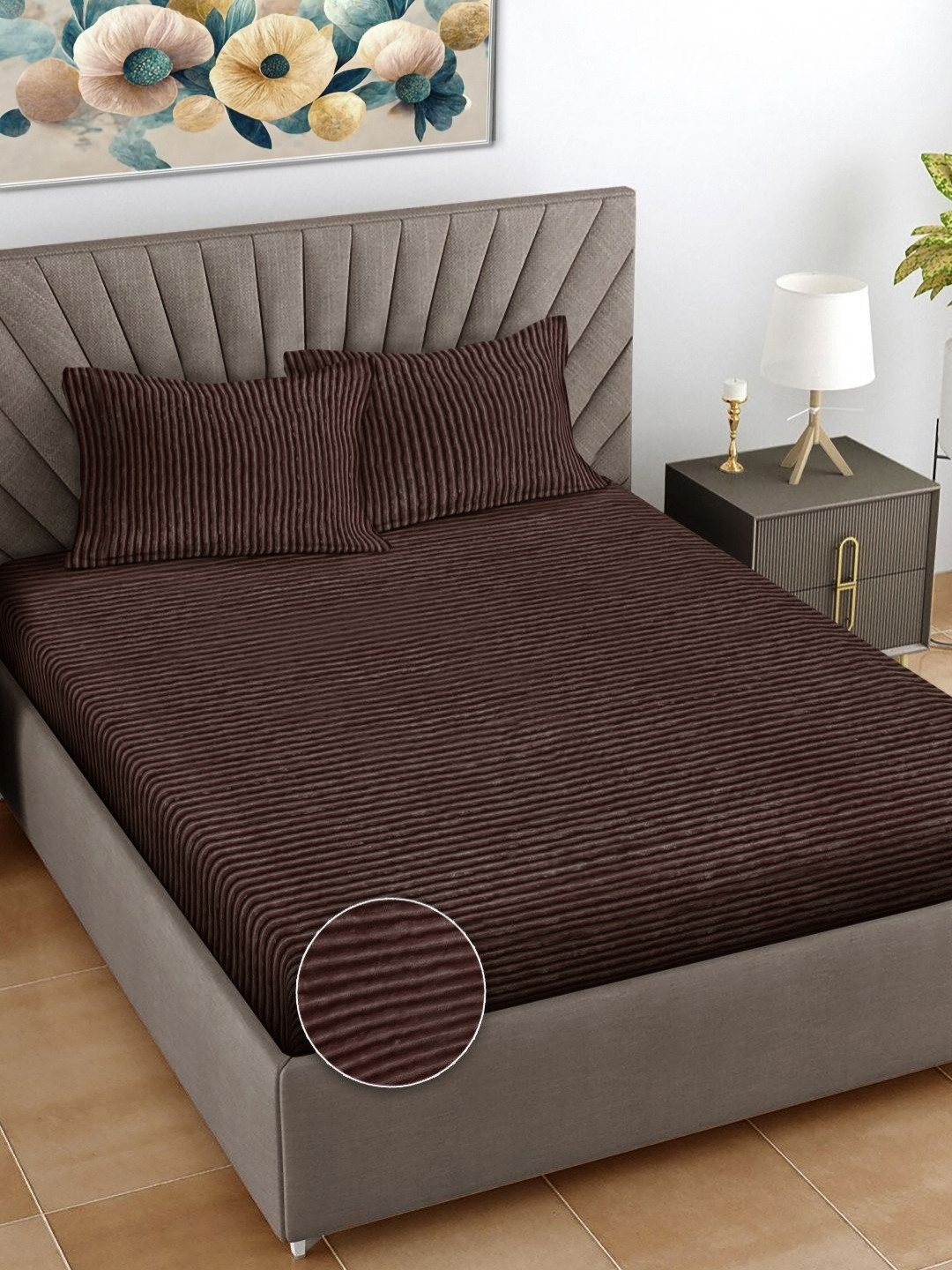 

FABINALIV Coffee Brown Striped 300 TC King Bedsheet Set 2.50 m x 2.25 m