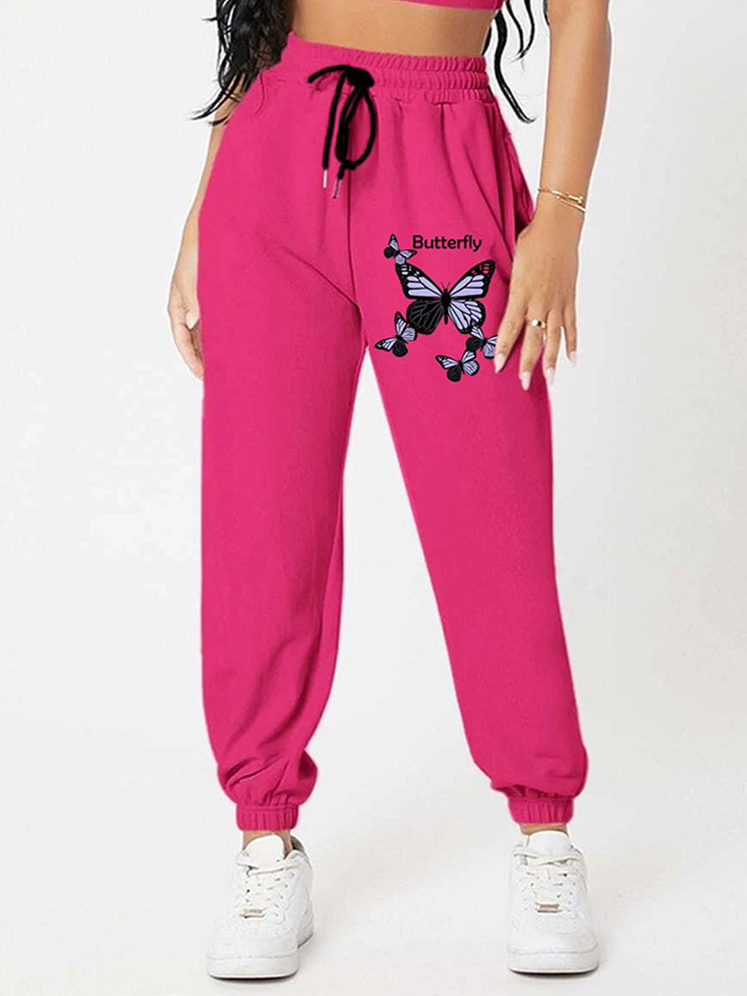 

SAAHASAM Women Printed Relaxed Joggers Trousers, Pink
