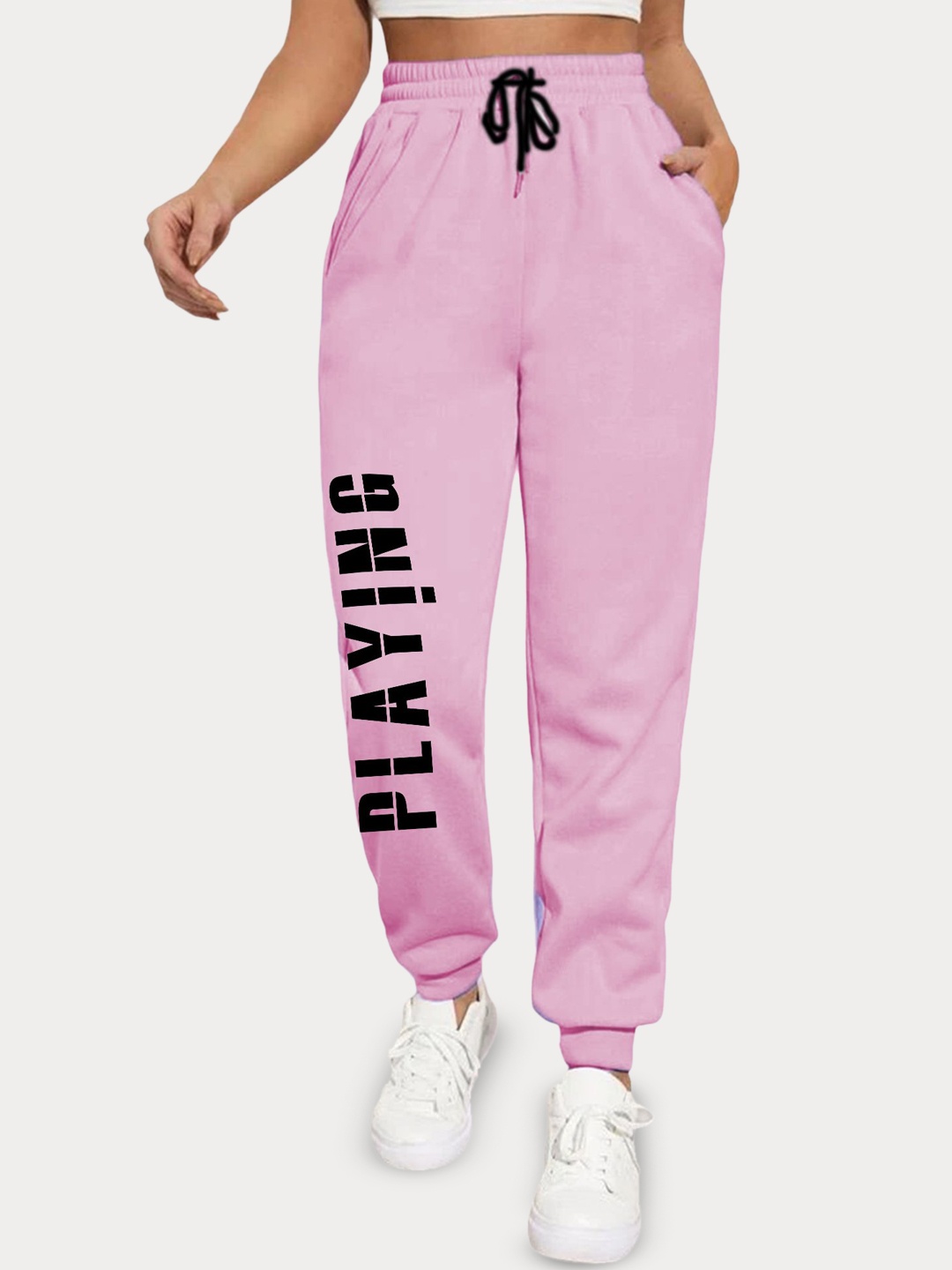 

SAAHASAM Women Printed Relaxed Joggers Trousers, Pink