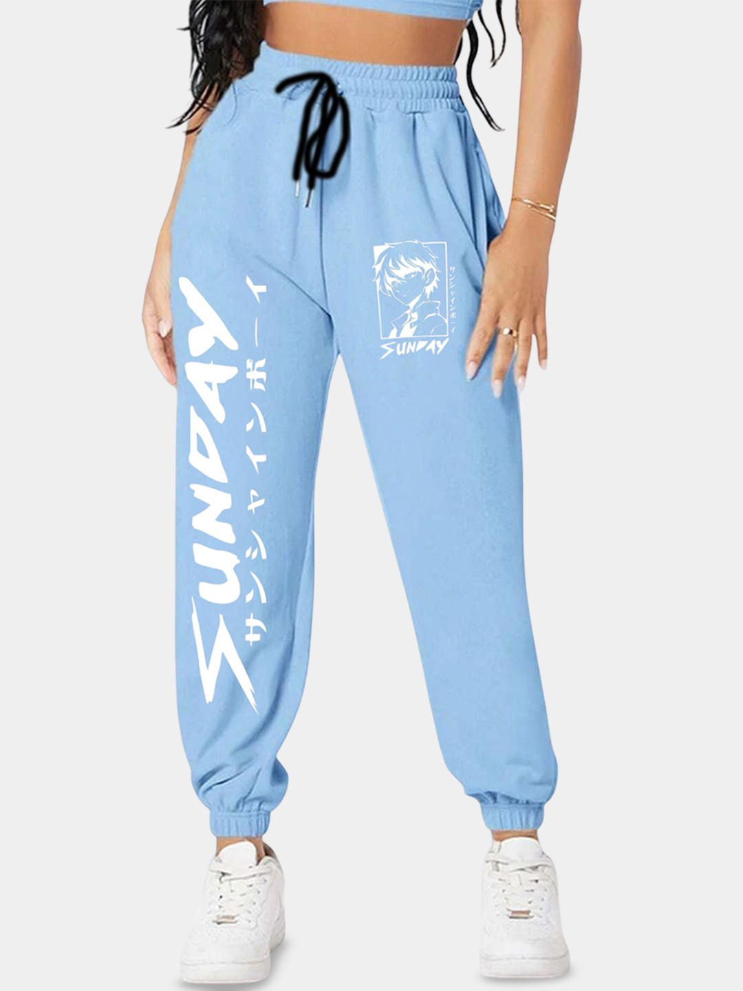 

SAAHASAM Women Printed Relaxed Joggers Trousers, Blue