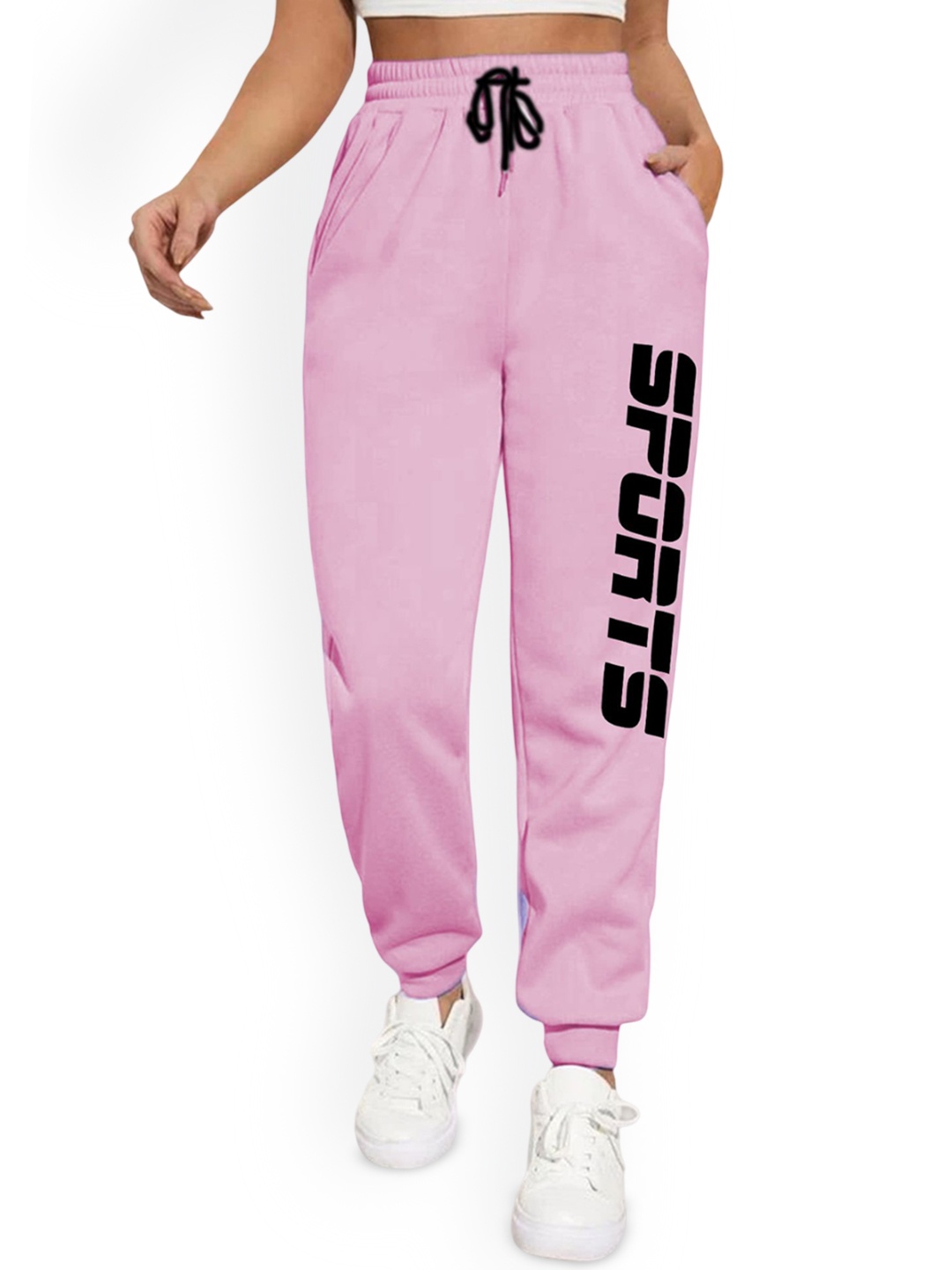 

SAAHASAM Women Printed Relaxed Joggers Trousers, Pink