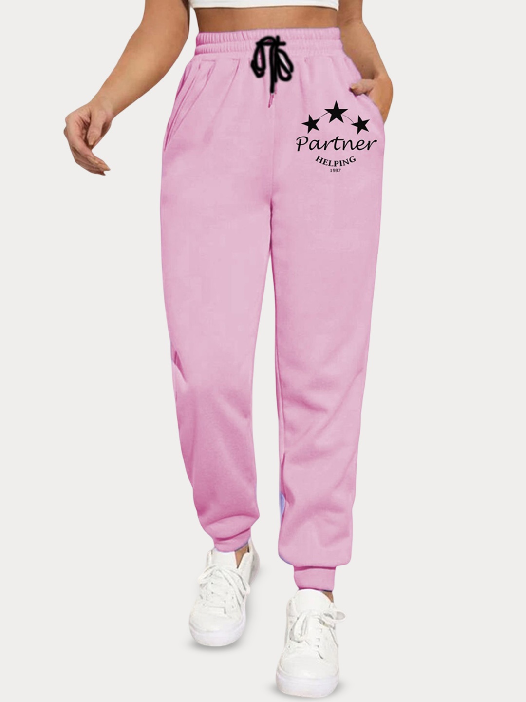 

SAAHASAM Women Printed Relaxed Joggers Trousers, Pink