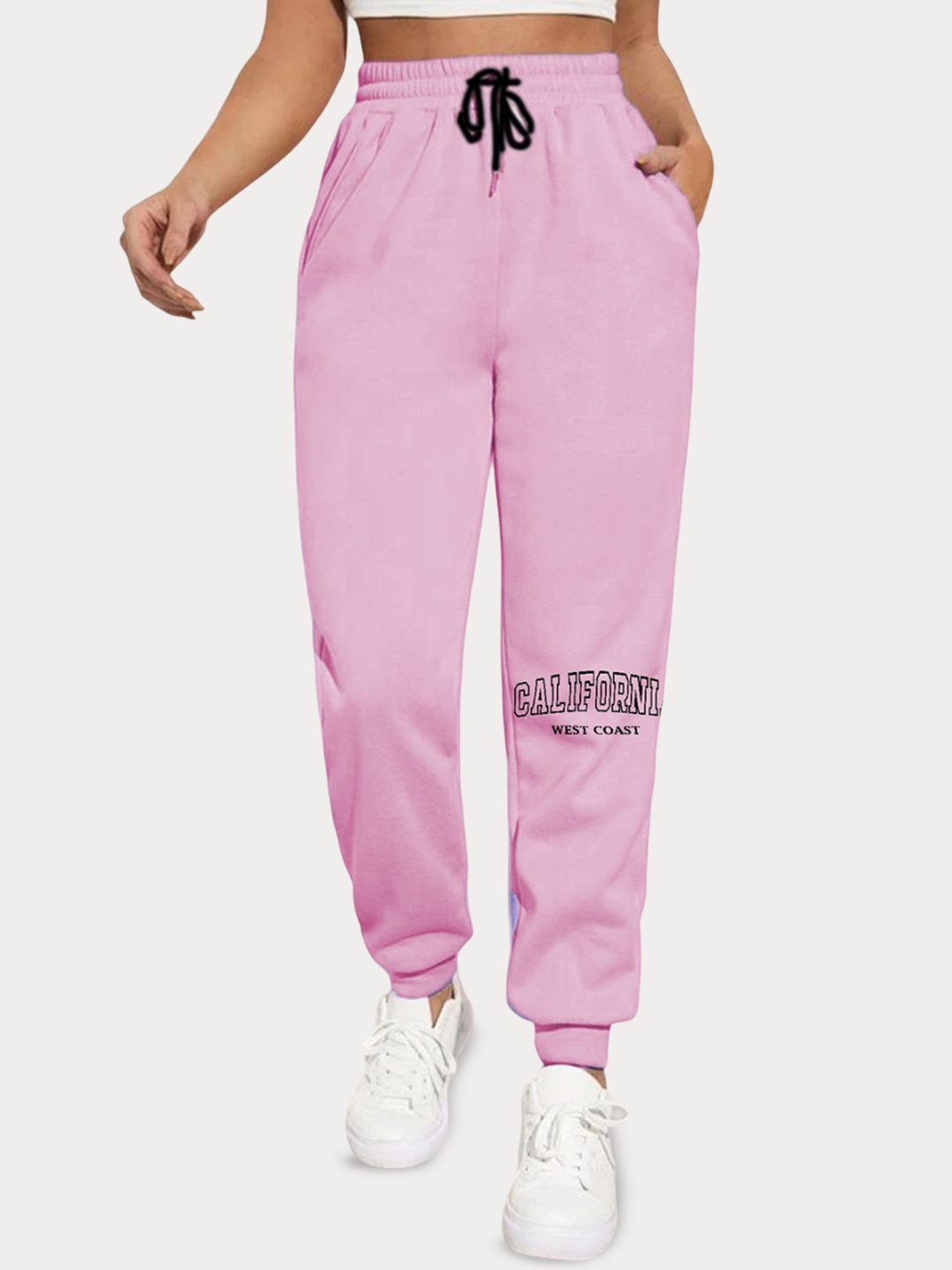 

SAAHASAM Women Printed Relaxed Joggers Trousers, Pink