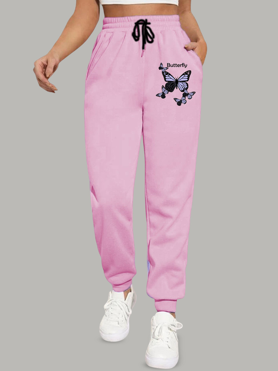 

SAAHASAM Women Printed Relaxed Joggers Trousers, Pink