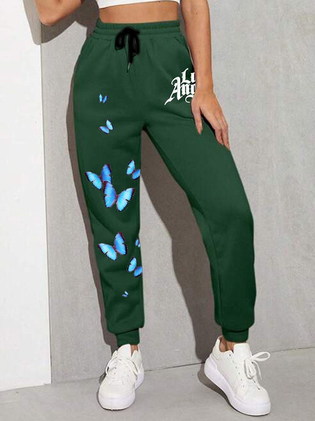 

SAAHASAM Women Printed Relaxed Joggers Trousers, Green